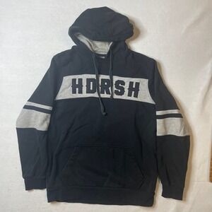 Headrush Brand Mens Black Pullover Hoodie Sweatshirt Large HDRSH Gray Accents